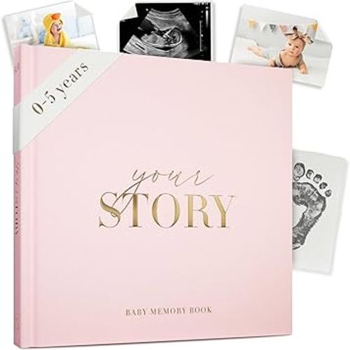 Baby Girl Memory Book – Blush Pink Baby Journal from Birth to Age 5 | Keepsake with Gold Foil Fabric Cover | Milestone Tracker, Photo Pages, Baby Shower Girls