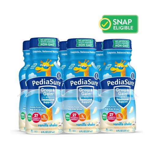 PediaSure Grow & Gain with Immune Support, 7g Protein, Vanilla, 8-fl-oz Bottle, 6 Shakes