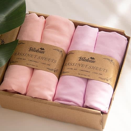 Baby Bassinet Sheets 4 Pack Compatible with 4moms MamaRoo Sleep, Regalo Baby Basics Bassinet and Chicco Close to You 3-in-1 Bedside, Ultra Soft & Skin-Friendly, Pink and Violet