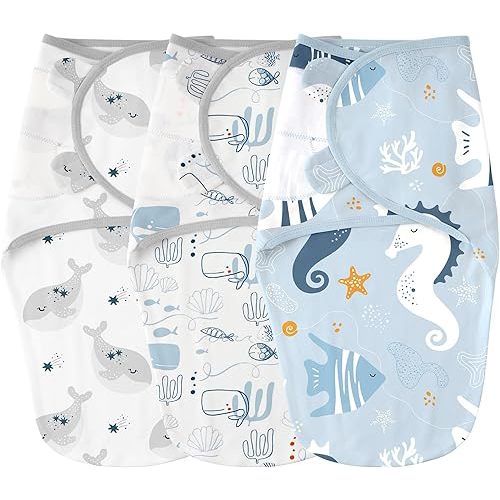 Yoofoss Baby Swaddles for Newborns 100% Cotton, Adjustable Swaddle 0-3 Months 3 Pack Newborn Swaddle Sack, Breathable Soft(Small)
