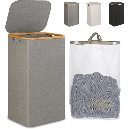 Laundry Hamper with Lid, 110L Large Laundry Hamper with Handle and Lid, Collapsible Clothes Basket Organizer with Removable Inner Bag for Clothes Toys Towels - Grey