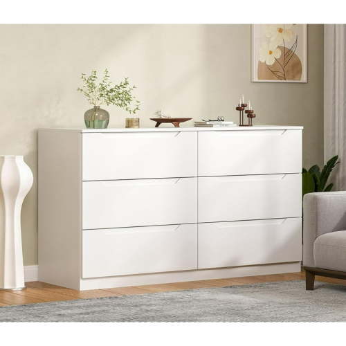 Winkalon 6 Drawer White Dresser for Bedroom, Modern Chest of Drawers Wood Storage Cabinet for Living Room Office