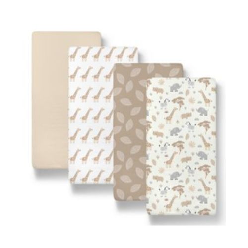 Safari Neutral Bassinet Sheets for Newborn Baby Boy & Baby Girl, 4 Pack Set