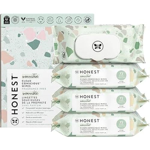 The Honest Company Clean Conscious Multi-Use Wipes | Hypoallergenic + Unscented for Sensitive Skin | Over 99% Water, Compostable, Plant Based, Baby Wipes | Geo Mood, 288 Count