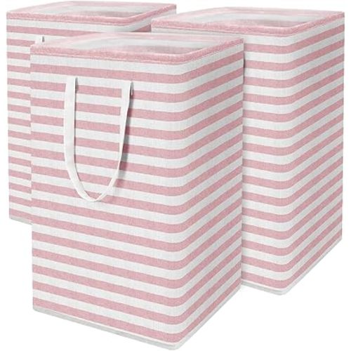 WISELIFE 3-Pack Laundry Hamper 75L Collapsible Large Laundry Baskets with Easy Carry Handles Freestanding Waterproof Clothes Hamper Storage Basket for Toys Clothes Organizer - 24.4" (H), Pink