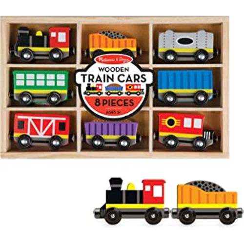 Melissa & Doug Wooden Train Cars (8 pcs) - Magnetic Train, Wooden Train Toys, Train Sets For Toddlers And Kids Ages 3+