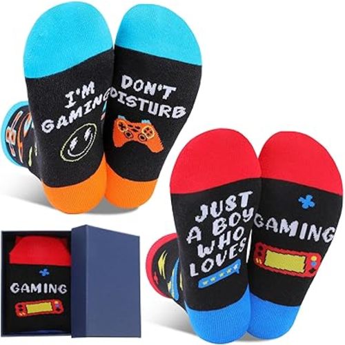 Gamer Gifts for Teens Boys 2 Pack Gaming Socks Ideas with Gift Box for Christmas Video Game Gifts