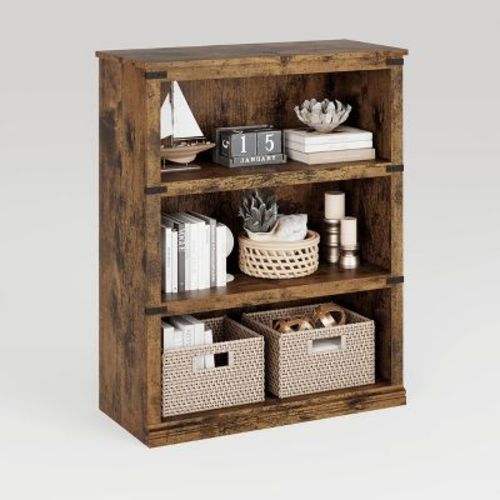 3-Tier Farmhouse Bookcase with Storage, Wooden 3-Shelf Low Bookcase for Home Office, Living Room, Bedroom