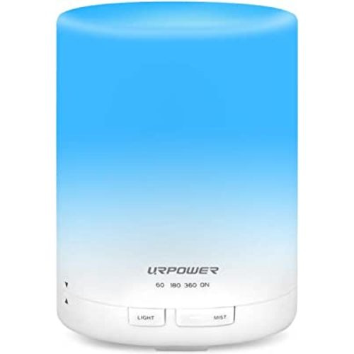 URPOWER 2nd Gen 300ml Aroma Essential Oil Diffuser Night Light Ultrasonic Air Humidifier with AUTO Shut off and 6-7 HOURS Continuous Diffusing - 7 Color Changing LED Lights and 4 Timer Settings