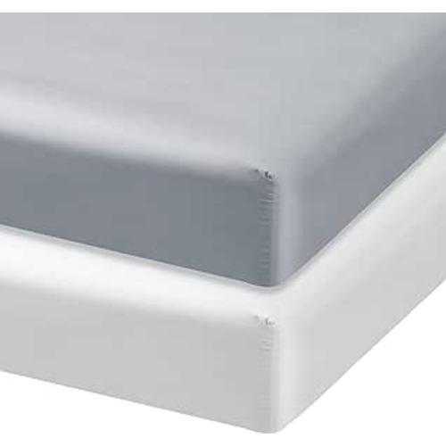 Satin Crib Sheets Fit for Standard Crib Mattress, 2 Pack, White & Grey