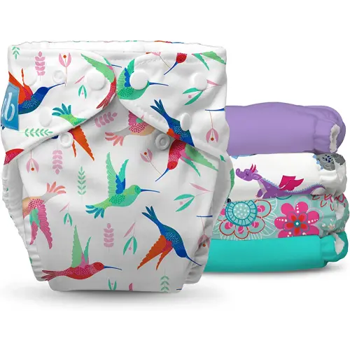 Charlie Banana Cloth Diapers, Reusable, Washable, Adjustable One Size Diaper, for Babies and Toddlers, with Absorbent Inserts - Flying Fantasy, 5 Pack