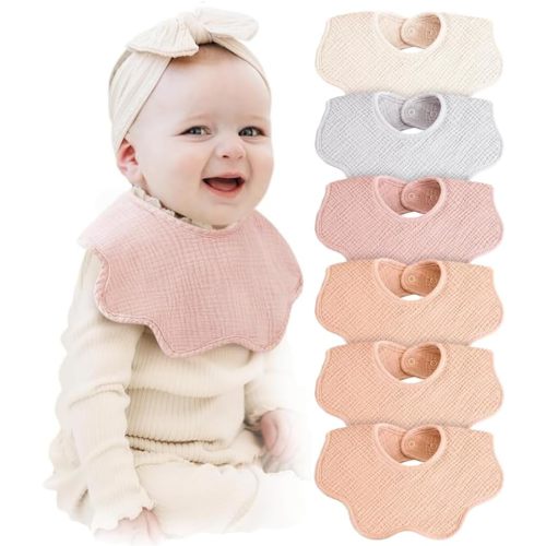Konssy Muslin Baby Bibs 100% Cotton Absorbent Bandana Drool Bibs for Teething and Drooling, 6-Pack for Baby Boys & Girls