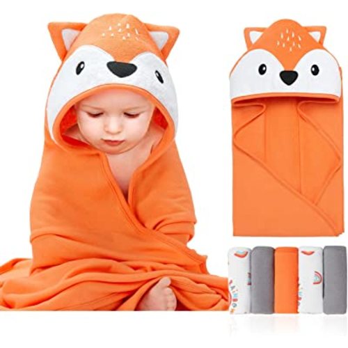 Amazon.com: SYNPOS Baby Bath Towels, Newborn Hooded Baby Towel with 5 Baby Washcloths - Ultra Absorbent and Soft Cotton Hooded Bath Towel for Babie, Toddler, Infant - Unisex Hooded Baby Bath Towel : Baby