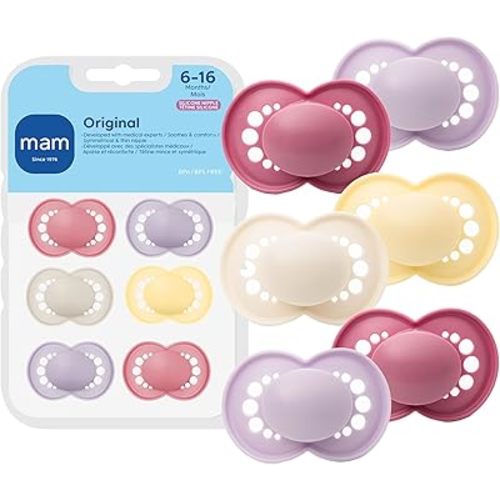MAM Original Matte Baby Pacifiers 6-16 Months, Binky for Newborn Babies, BPA-Free Skin Soft Silicone Nipple, Easy to Clean, Developed with Medical Experts, 6 Count, With Sterilizer Case Made in Europe