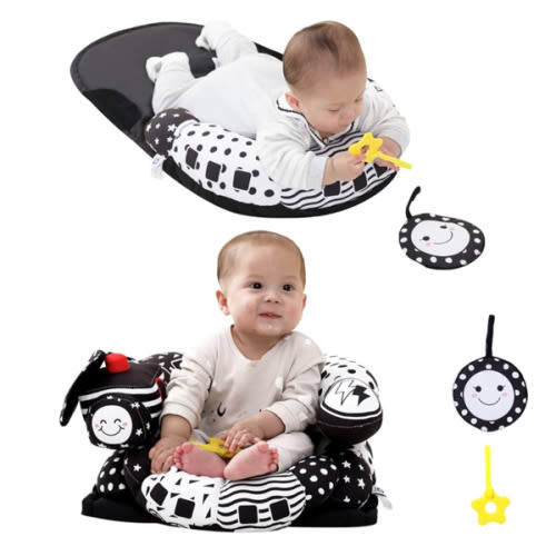 Lovvie & Joy 2-in-1 Tummy Time Mat & Seated Support Pillow,Baby Tummy Time Pillow Support for Newborns and Older Babies,with Detachable Support Pillow and Toys
