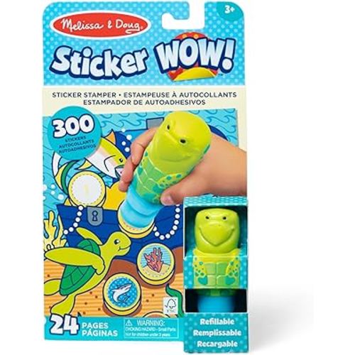 Melissa & Doug Sticker WOW!™ 24-Page Activity Pad and Sticker Stamper, 300 Stickers, Arts and Crafts Fidget Toy Collectible Character – Sea Turtle - FSC Certified