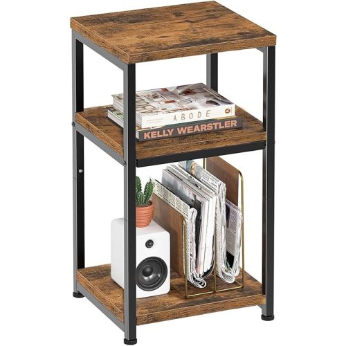 Simple Trending Side Table, End Table Night Stand, 3 Tiers Shelf for Living Room, Rustic Brown