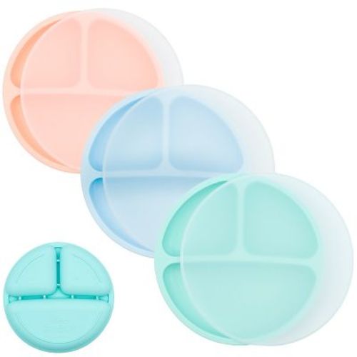 Weesprout Silicone Plates With Lids For Babies & Toddlers, 3-pack