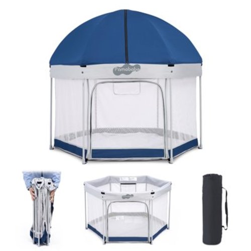 Free Shipping! Pamo Babe Unisex Premium Indoor and Outdoor Baby Playpen - Portable, Lightweight, Toddler Play Yard w/Canopy and Travel Bag - Blue