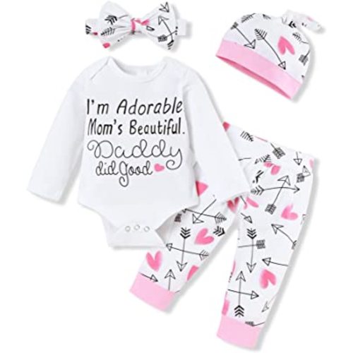 Amazon.com: Baby Girl Clothes Cute Mommy Letter Romper Arrow Heart Pants Newborn Girls Outfits Fall Winter Clothes Set: Clothing, Shoes & Jewelry