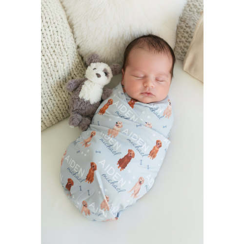 Personalized Baby Name Swaddle Blanket | Golden Retriever