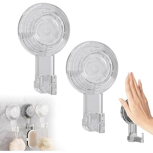 Removable Vacuum Suction Cup Hooks, 2PCS Clear Suction Cup Hanger Waterproof Powerful Vacuum Suction Hanger, Heavy Duty Suction Shower Hook for Kitchen Bathroom Shower Wall Window Glass