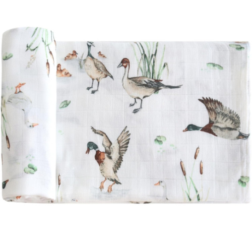 LifeTree Baby Swaddle Blankets, Muslin Swaddle Blankets Boys Girls Swaddling Wrap Receiving Blanket for Newborn, 70% Viscose Bamboo and 30% Cotton, Large 47" x 47", Mallard Duck Pattern