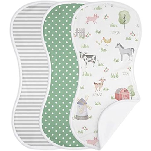 Sweet Jojo Designs Farm Animals Baby Boy Girl Absorbent Burp Cloths Infant Newborn Grey Red Black and White Green Watercolor Farmhouse Barn Horse Cow Sheep Pig Gender Neutral 3 Pack Set Dribble Drool