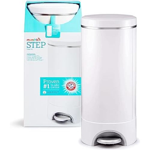 Munchkin® Step Diaper Pail Powered by Arm & Hammer, #1 in Odor Control, Award-Winning, Includes 1 Refill Ring and 1 Snap, Seal & toss Bag