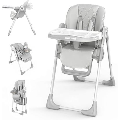 4 in 1 High Chairs for Babies and Toddlers, Convertible Foldable Baby High Chairs, Feeding and Eating Seat Highchair with 4 Levels of Recline and 7 Levels of Height Adjustment, Gray