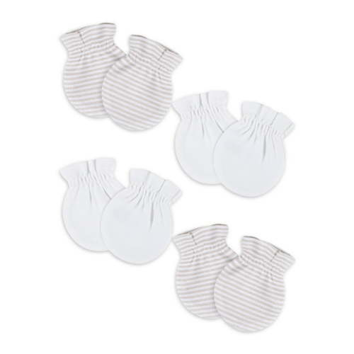 Gerber Baby Boy or Girl Unisex White Mittens, 4-Pack, One Size