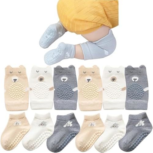 ISANPAN Unisex Baby Crawling Anti-Slip Knee Pads and Socks,Save Baby Knee and Ankle,Baby Walker Essentials