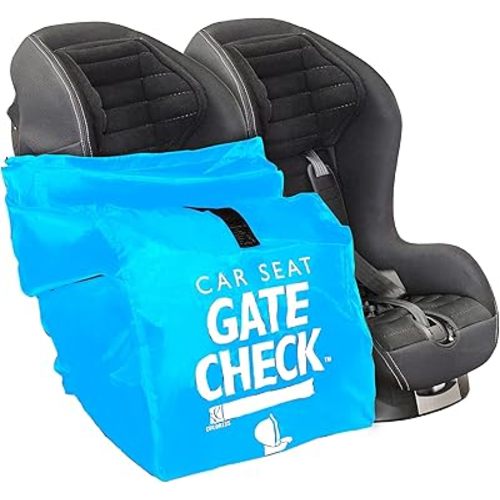 J.L. Childress Gate Check Bag for Car Seats - Travel Bag for Airplane - Includes AIRTAG Holder - Fits All Baby Car Seats, Infant Carriers & Child Booster Seats, Neon Blue