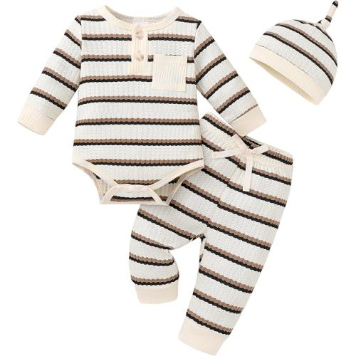 Renotemy Preemie Newborn Baby Boy Clothes Ribbed Knitted Long Sleeve Rompers Fall Winter Outfits Pants Sets Gifts for Boys