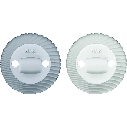 NUK for Nature Comfy Duet 100% Silicone Soother 2-in-1 Pacifier and Teether, 0-12M, Blue & Green