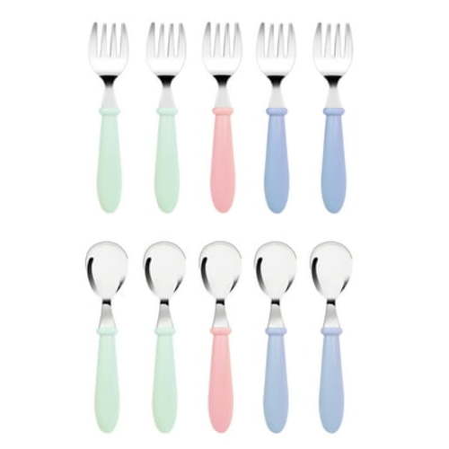 10 pcs Toddler Utensils, Stainless Steel Toddler Silverware Set with Round Handle, Baby Forks for Self Feeding, 5 Toddler Forks and 5 Toddler Spoons, BPA Free