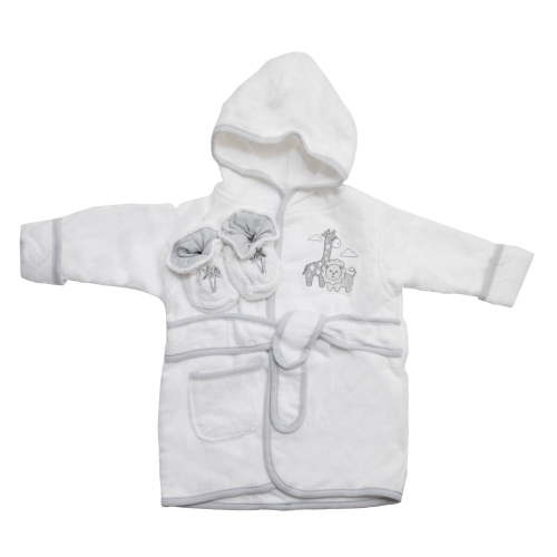 Spasilk Newborn Bath Robe Set, Hooded Terry with Booties, Infant Sleeves, Grey Lion, 0-9 Months