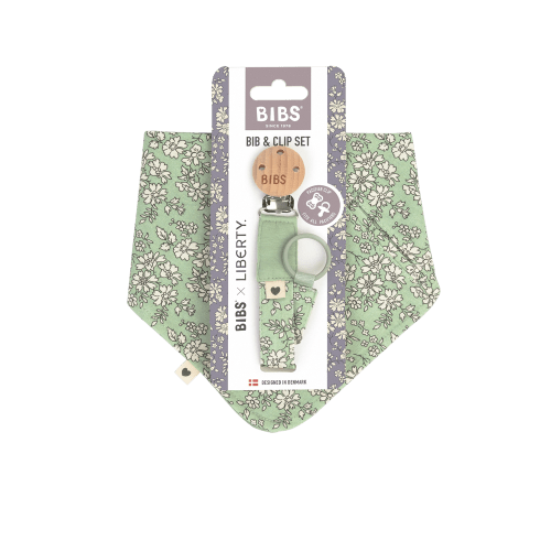 BIBS x LIBERTY Bib & Clip Set Capel - Sage