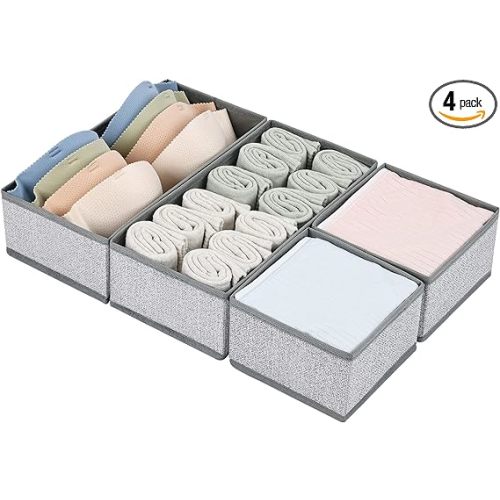 DIMJ Drawer Organizer Clothes, Dresser Organizer For Nursery, Bedroom, Closet, Baby Clothes Organizer and Storage, Foldable Fabric Drawer Dividers for Baby Socks, Belt, Tie (4 Pack, Blended)