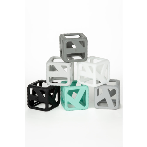 Malarkey Kids Stack N Chew Mini Cubes, Stackable and Chewable Sensory Teething Toy, 6 Pack, Monochrome