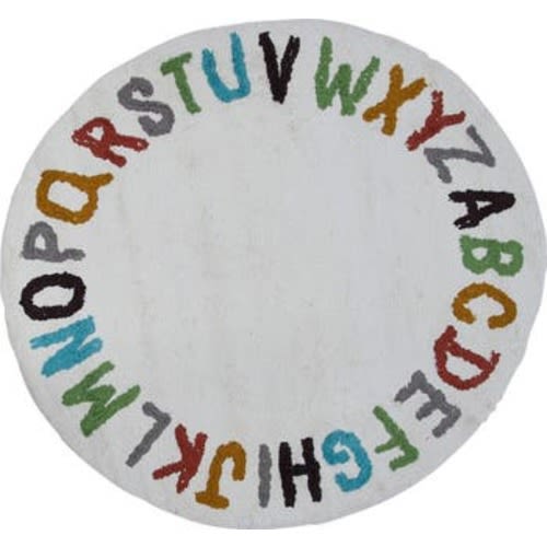 Round Cotton Tufted Alphabet Rug, Multicolor