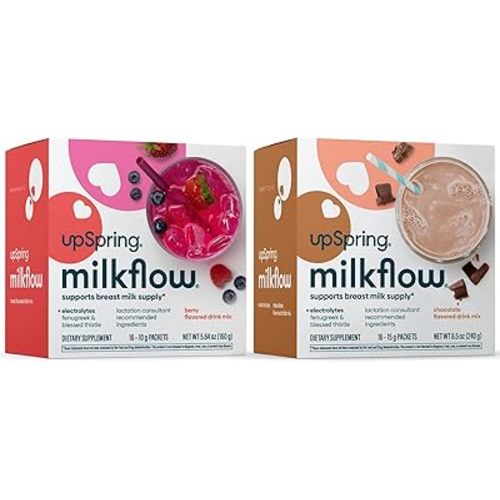 UpSpring Milkflow Electrolyte Breastfeeding Supplement Drink Mix with Fenugreek | Chocolate & Berry Flavor | Lactation Supplement to Promote Healthy Breast Milk Supply & Restore Electrolytes | 2 Pack