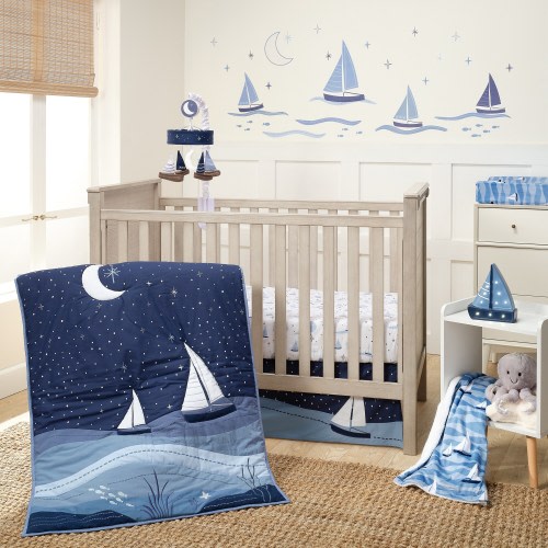Lambs & Ivy Little Skipper Cotton Nautical Sailboat Fitted Crib/Toddler Sheet - Crib