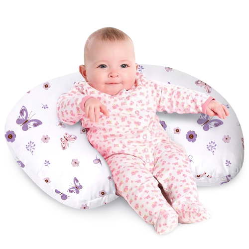 Little Grape Land Ergonomic Nursing Pillow, Breastfeeding Support Pillow, Baby lounger pillow for Bottle Feeding, Multifunctional Support Cushion for Travel，Butterfly&Floral