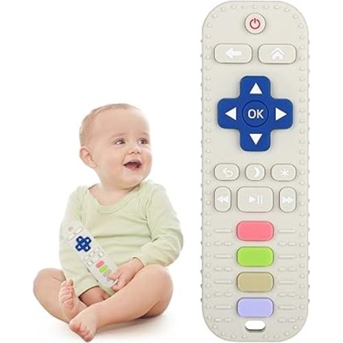 Chuya Silicone Baby Teether Toy TV Remote Control Shape Chew Toy for Babies 3+ Months, Teething Relief Baby Toys for Infants (White)