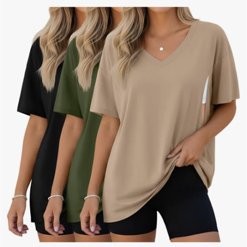 3 Pack Women's Oversize Nursing Shirts for Breastfeeding with Hidden Zippers Loose Fit Short Sleeve Maternity Tops