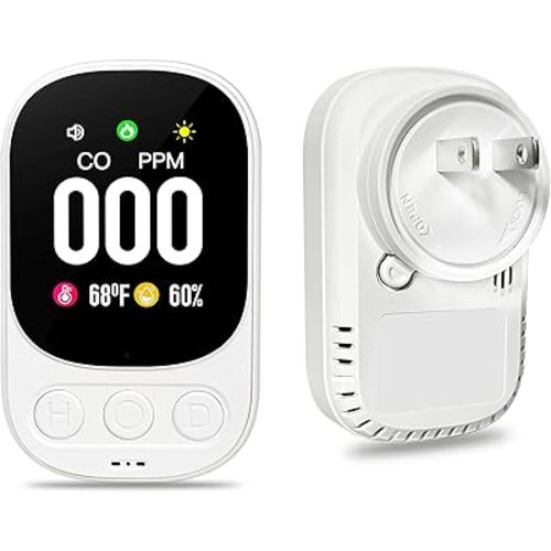 Carbon Monoxide Detectors Plug in Wall, Portable Carbon Monoxide Detector with Alarm,3 in 1 Travel CO Detector Humidity Temperature Meter, Mini Co Gas Monitor Home Hotel Trip Camp RV