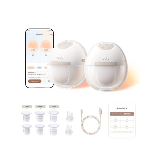 eufy Heated Wearable Breast Pump E20, 3 Heat Levels, Hands-Free Breast Pump with Innovative HeatFlow, Optimized Rhythm via App, Hospital-Grade Suction, Leakproof, Ultra-Slim and Quiet for in-Bra Use