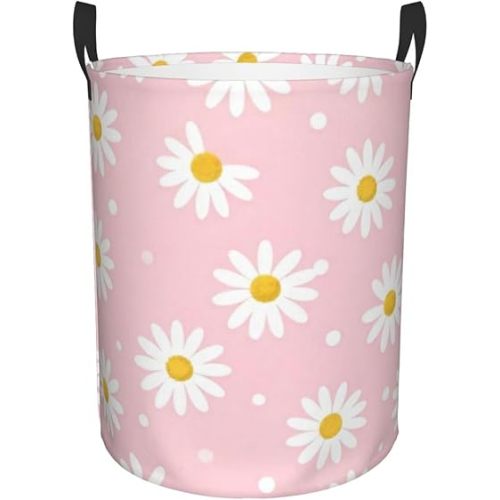 White Daisies Laundry Basket Hamper Large Kids Storage Basket Toy Organizer Bins For College Dorms, Boys Girls Baby Bedroom,Bathroom