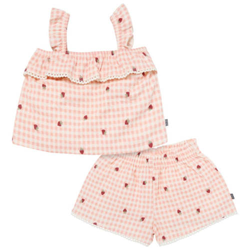 2-Piece Infant & Toddler Girls Rose Strawberry Gingham Top and Shorts Set